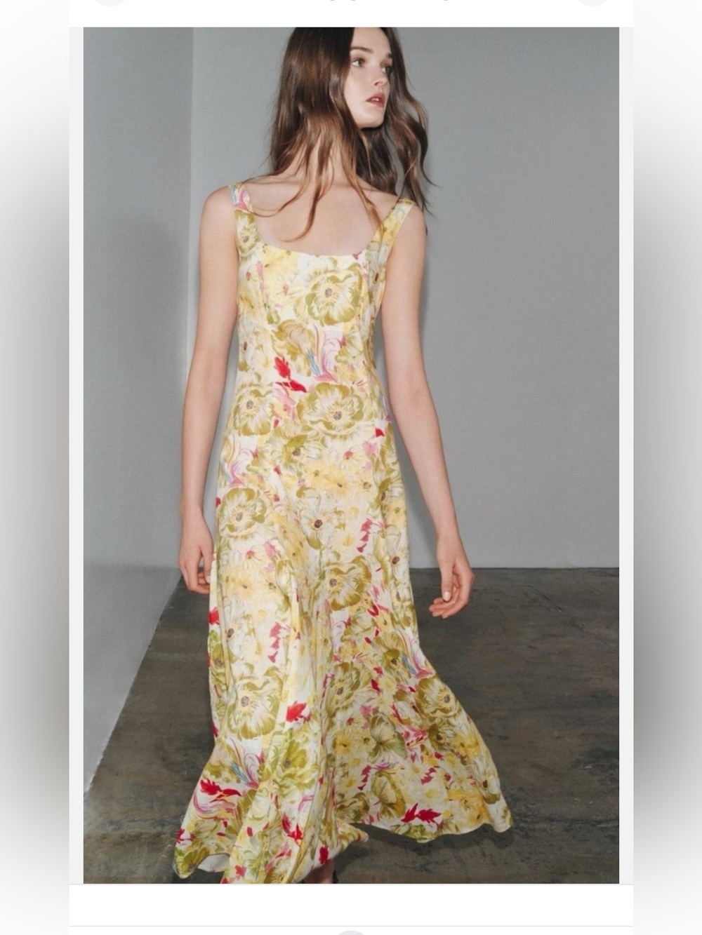 NWT Zara Linen Blend Yellow Dress ZW Collection Floral Wedding Guest M - Picture 12 of 16